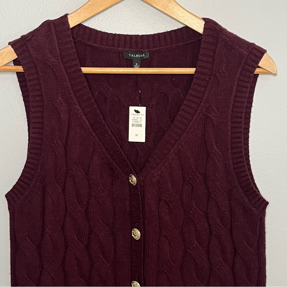 Talbots NWT Cable Knit Sweater Vest Size Medium Cotton Blend Old Money Layering - Picture 3 of 11